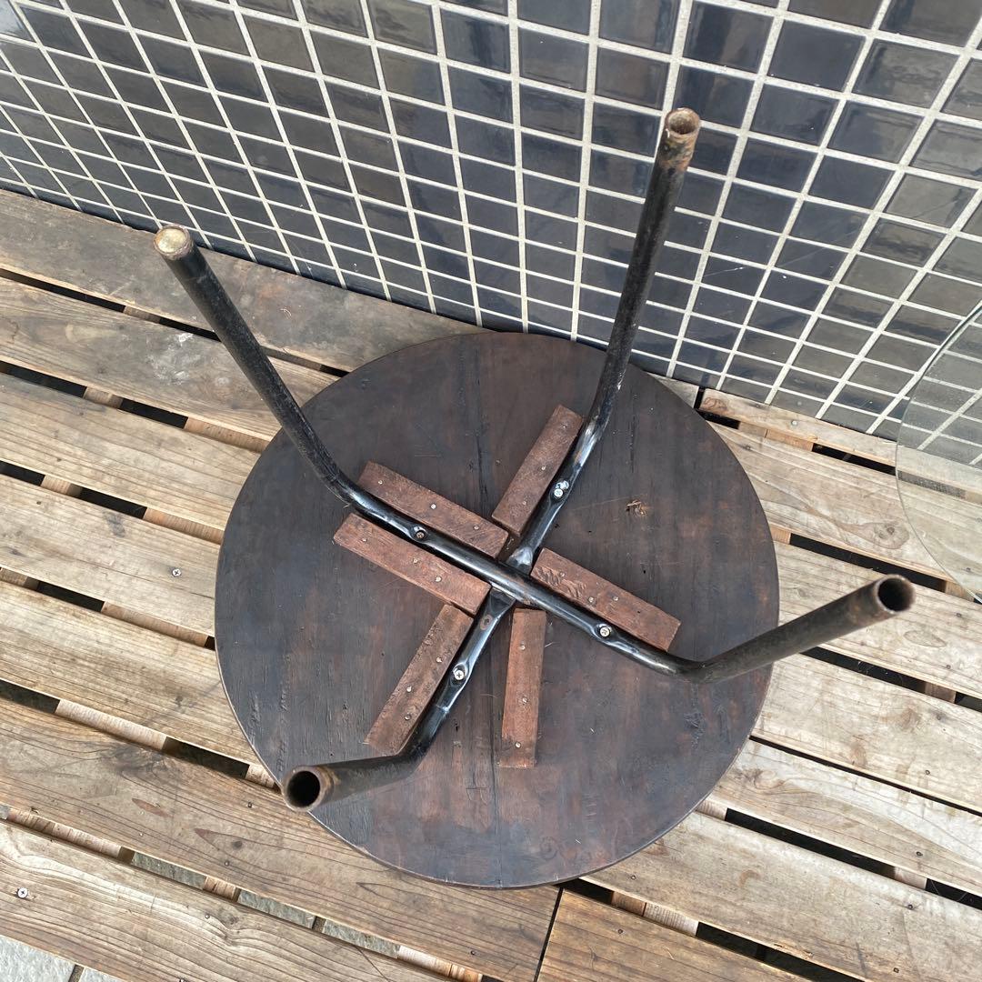 ヴィンテージテーブル 木彫 ガラス天板 インテリア 店舗什器 アフリカ