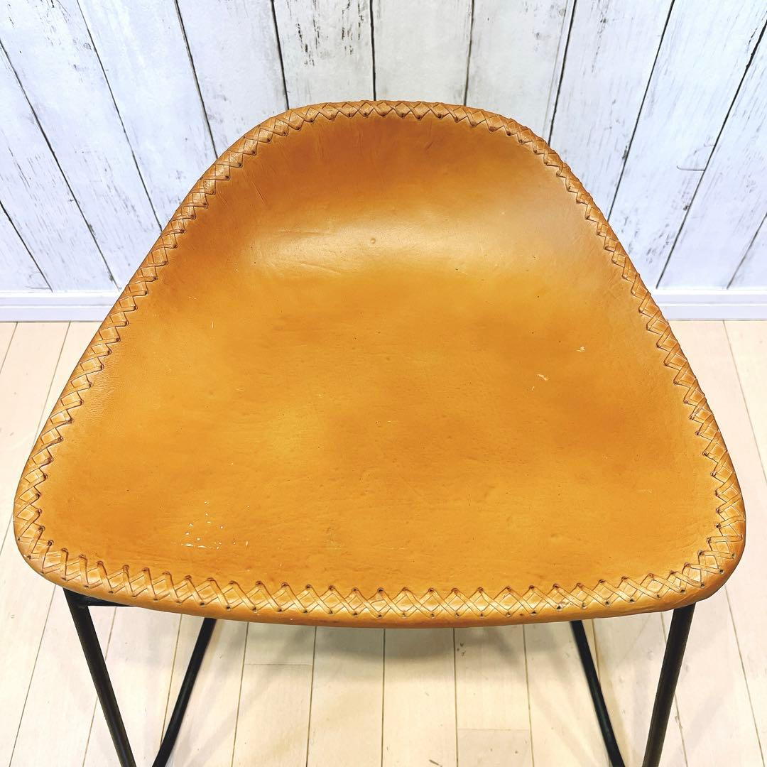 本革スツール レザースツール アイアンレッグ キャメル