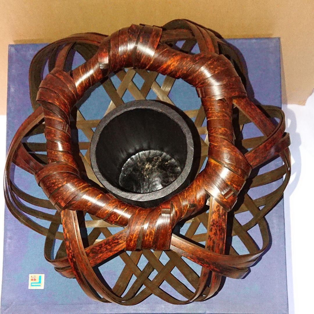 八木澤竹工房・四国産虎竹使用・亀甲盛籠・八木澤正氏作品・未使用品