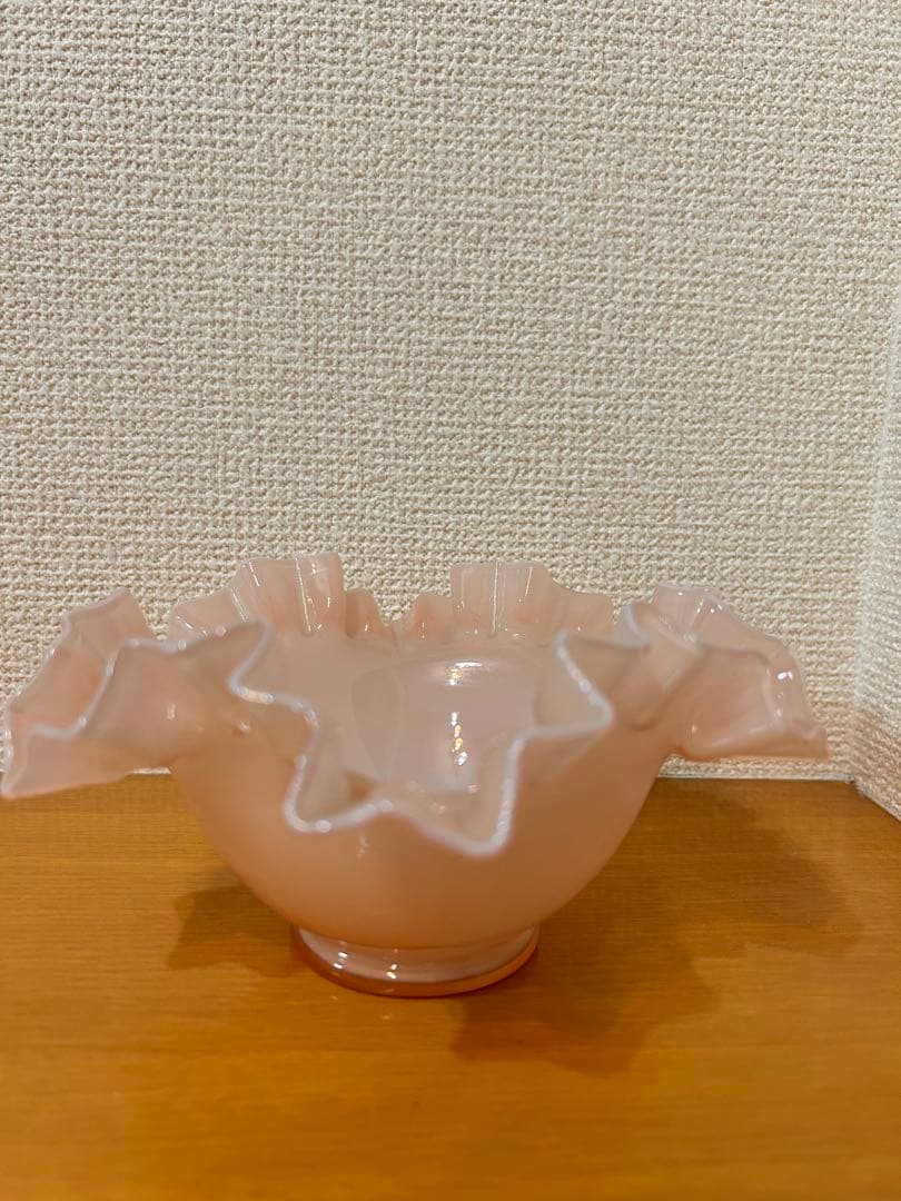 ビンテージ ピンク　ガラスボウル ダブルフリル フェントン ビンテージ ピンク ガラスボウル ダブルフリル フェントン ビンテージ