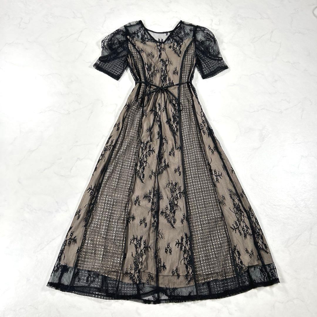 LAGUNAMOON　パネルレースワンピース　ドレス　お呼ばれ　ブラック　S