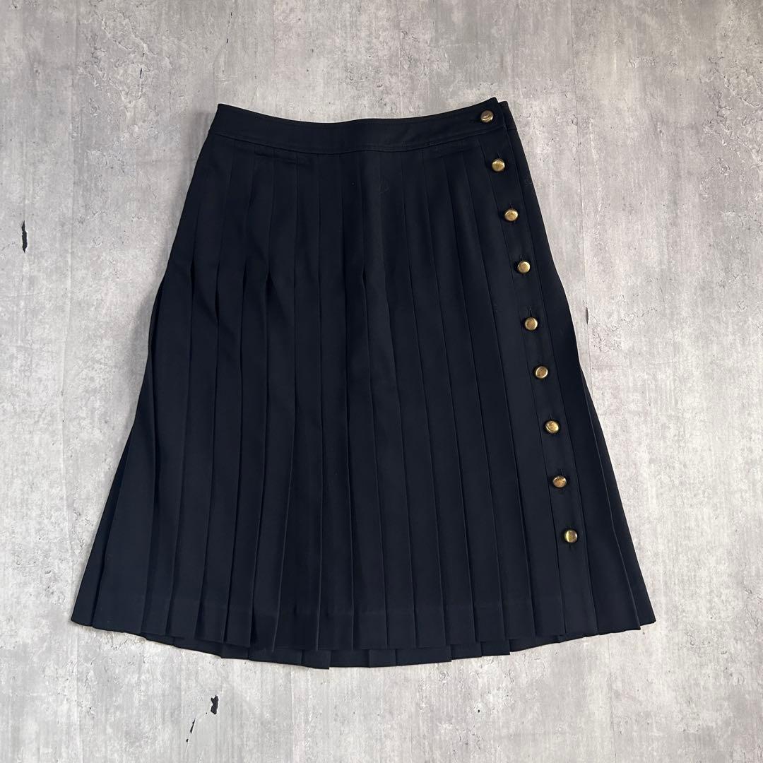 極美品 バーバリーロンドン ノバチェック プリーツスカート フレア 濃紺 金具
