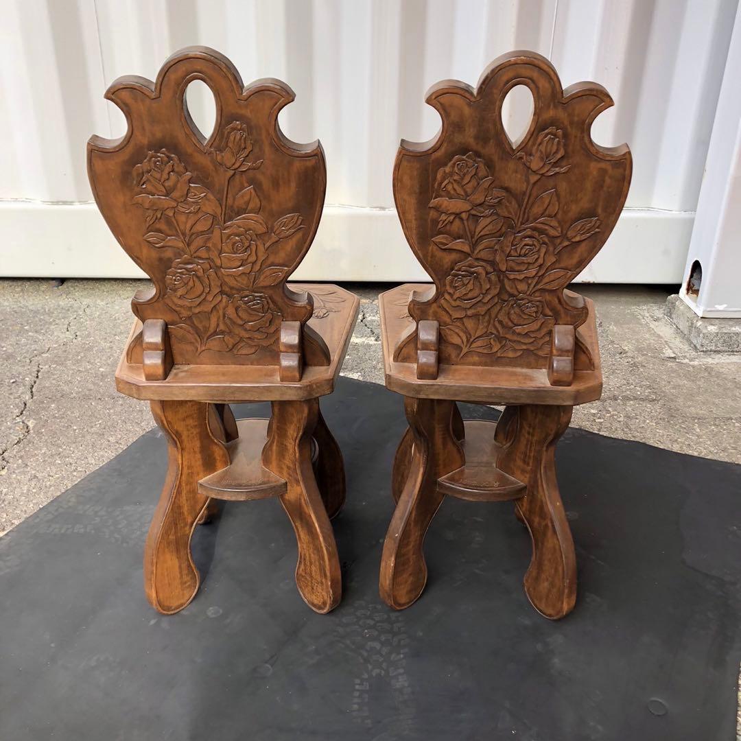 木製花彫刻ダイニングテーブルセット