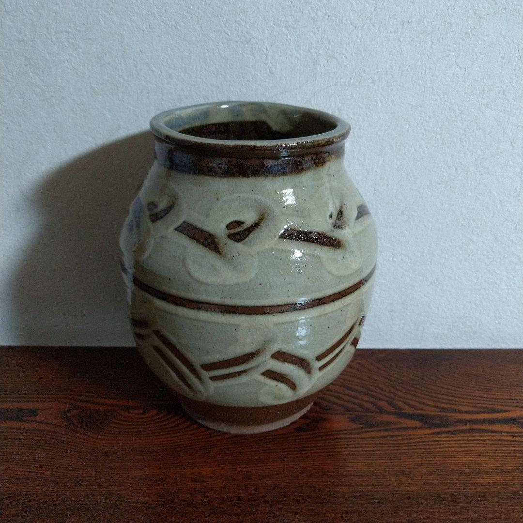 河井寛次郎　指描壷　共箱　デパート個展作品　黄布付き