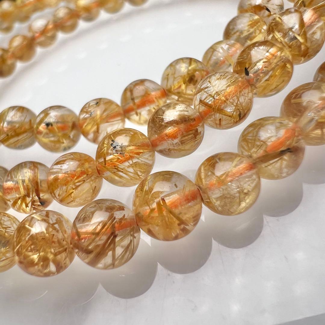 【78302】ハイグレードゴールドルチルクォーツ 5mm3連巻きブレスレット