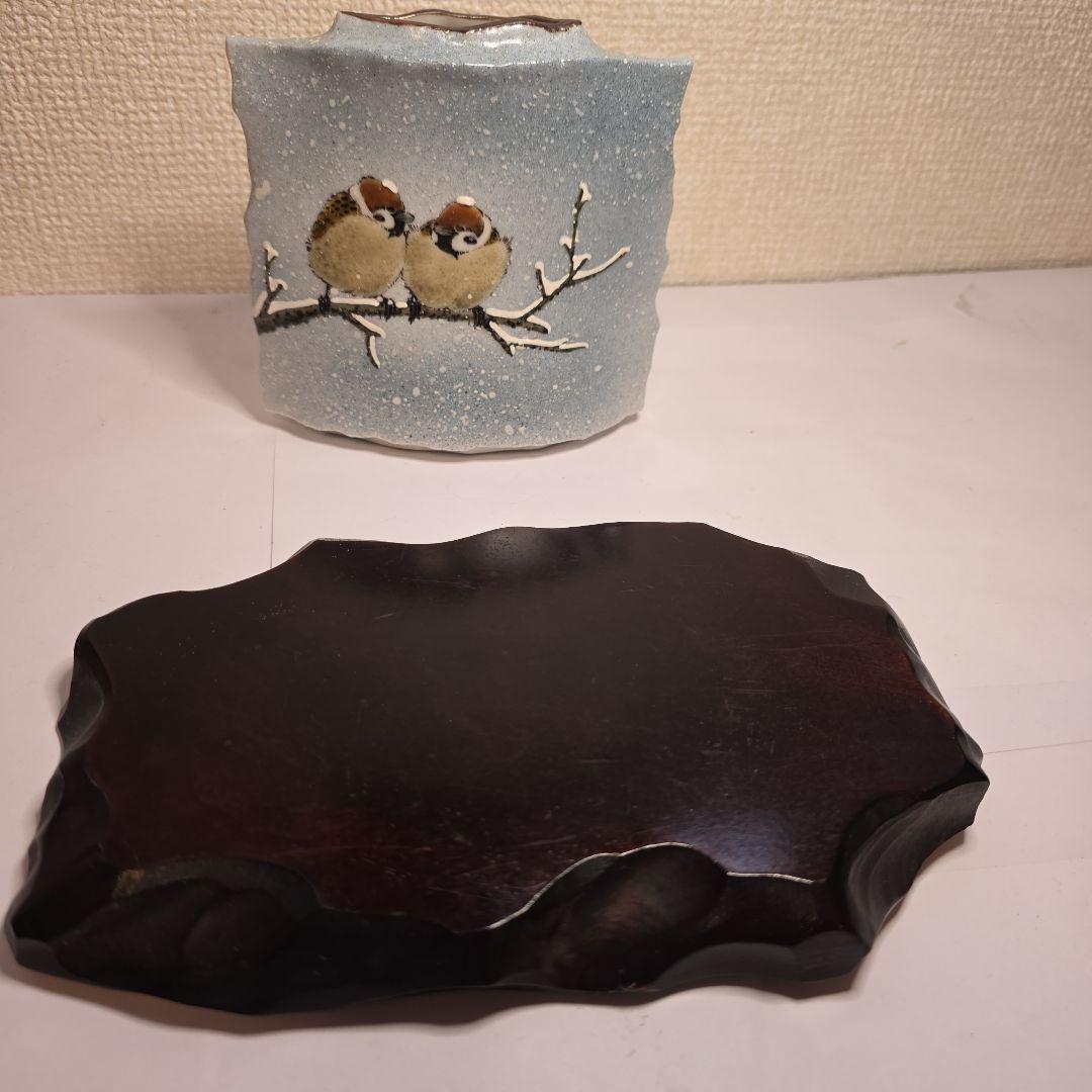 美品】中村陶志人 九谷焼扁壷 平型雪二雀図 一輪挿し 土台付き - メルカリ