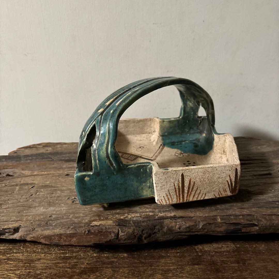 時代 織部松皮菱形手鉢 手付菓子鉢 懐石 瀬戸 志野 古美術 茶道具