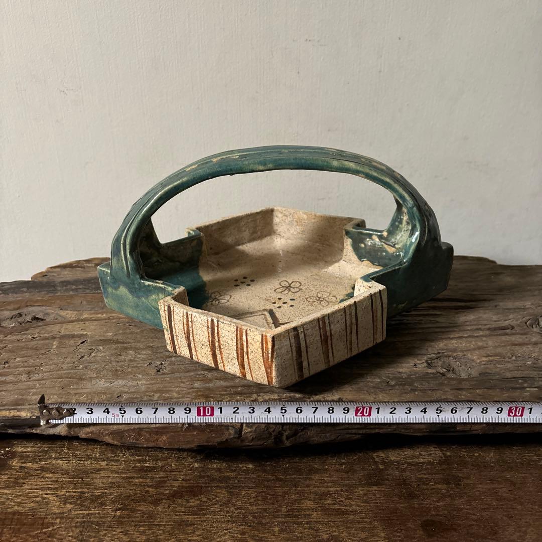 時代　織部松皮菱形手鉢　手付菓子鉢　懐石　瀬戸　志野　古美術　茶道具　検:李朝