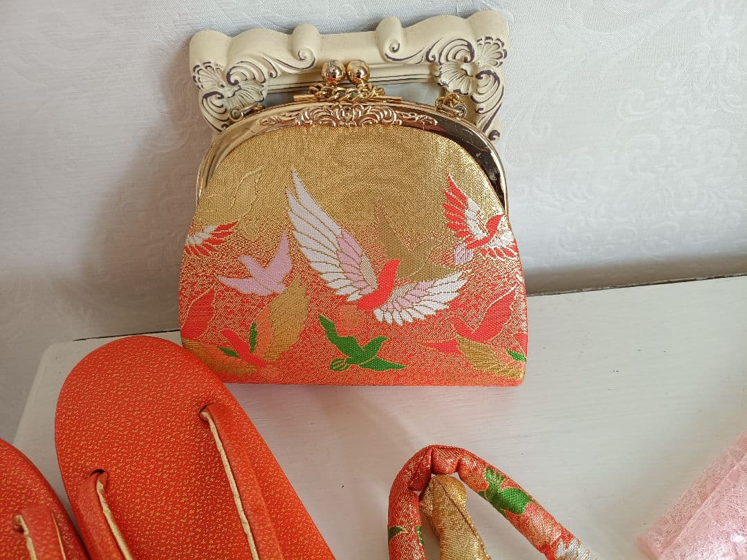 アンティーク格子模様の着物と白の作り帯☆七五三７歳セット