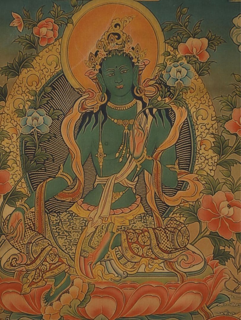 縁起物　タンカ グリーンタラ（緑度母） チベット仏教 時代物