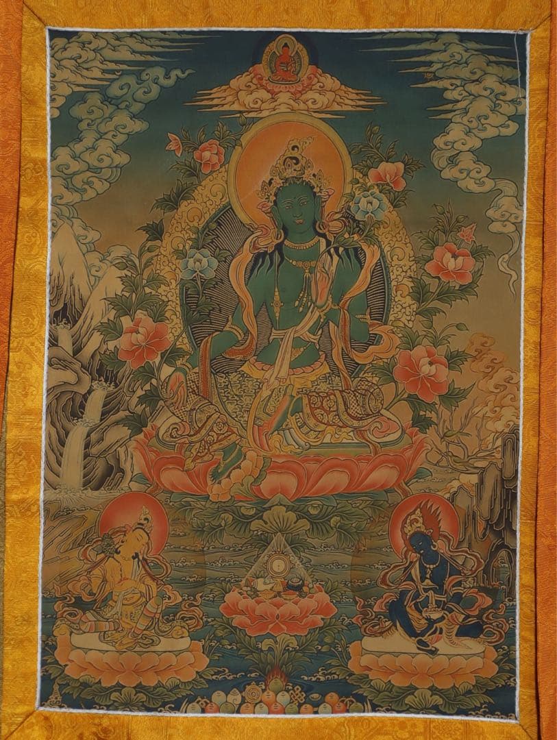 縁起物　タンカ グリーンタラ（緑度母） チベット仏教 時代物