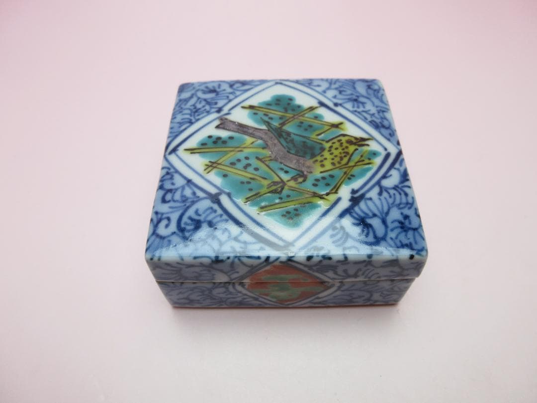 九谷焼 北出不二雄 色絵 小禽文 香合 E03 71215 工芸品九谷焼 酒器
