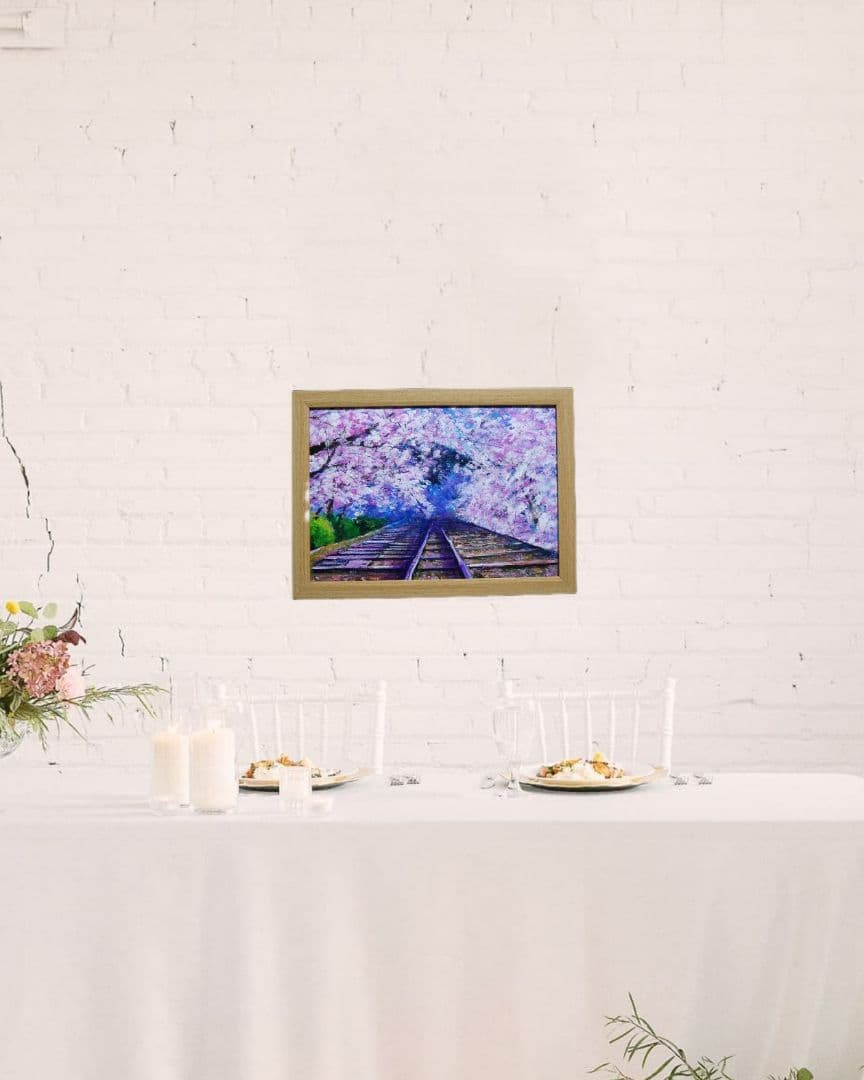 油絵 油彩 油彩画 絵 絵画 【廃線路の桜】