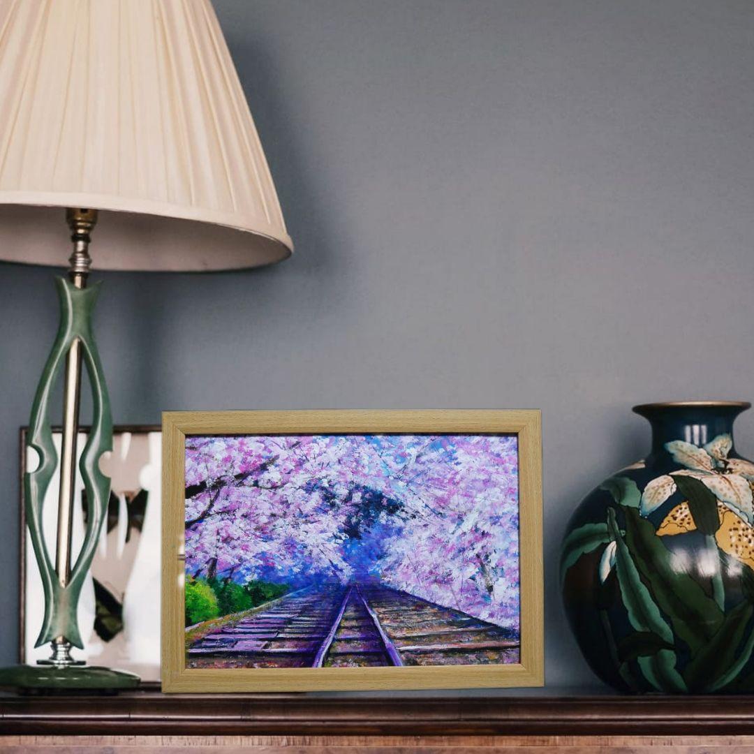 油絵 油彩 油彩画 絵 絵画 【廃線路の桜】