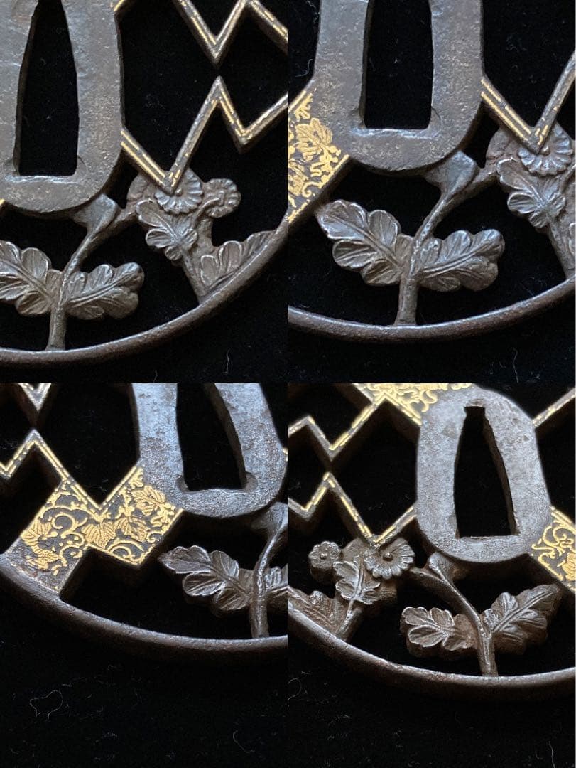 【特別保存刀装具】菊熨斗図透鐔 無銘京正阿弥　鉄地丸形透鍔