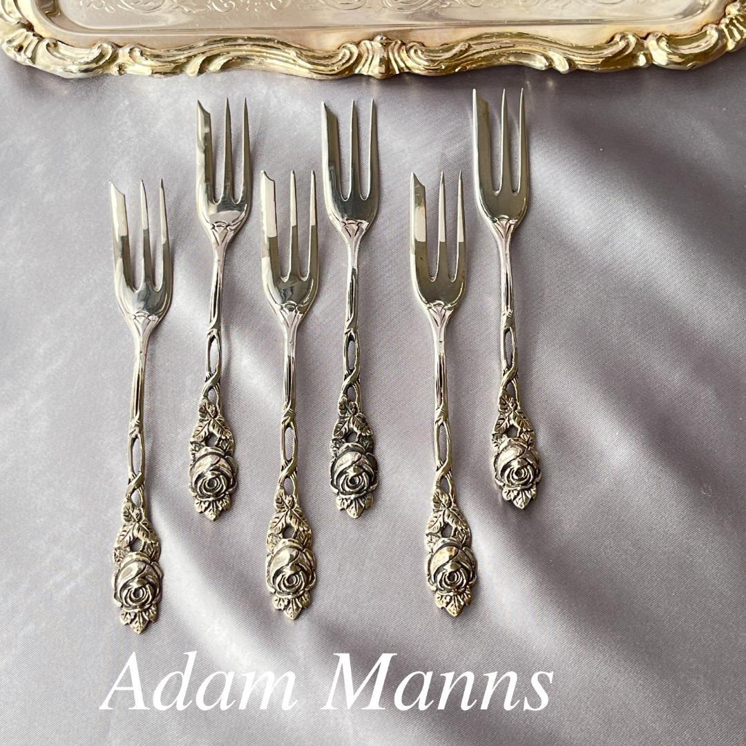 Adam Manns】 薔薇のケーキフォーク 6本【純銀】ヒルデスハイムローズ