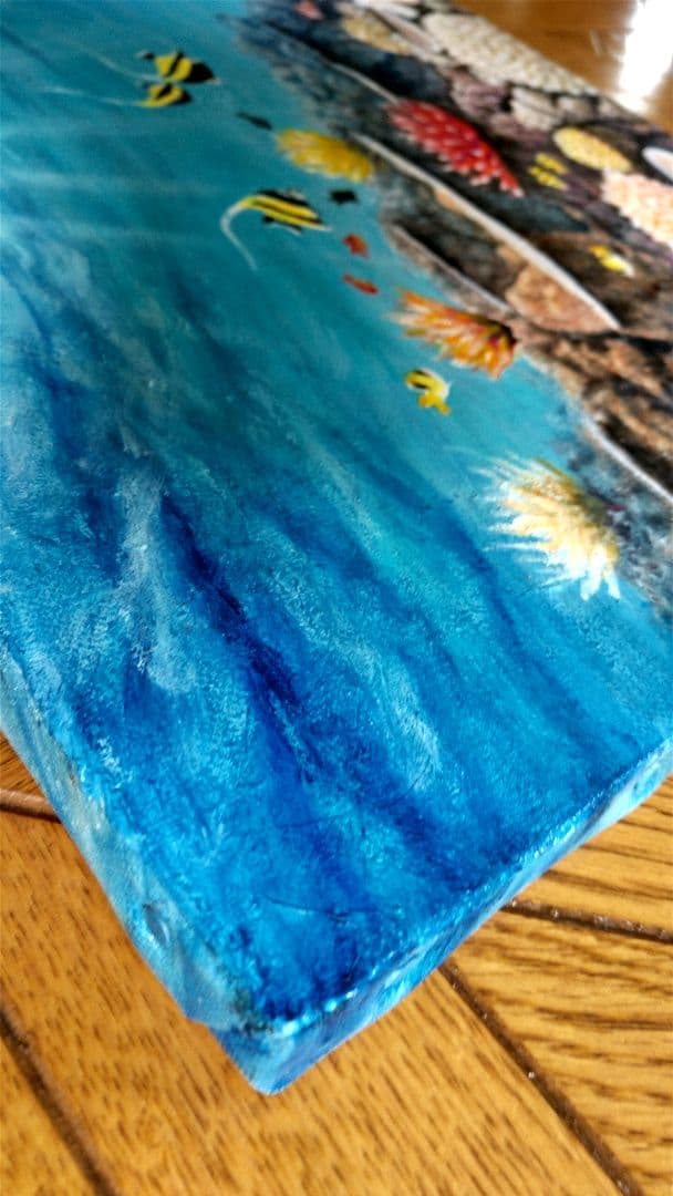 油彩画「魚たちの海中公園」油絵 絵画 原画 F6