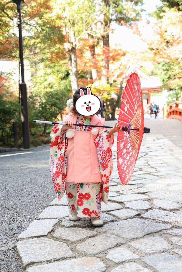 七五三 着物セット 花柄 ピンク　簡単着付け