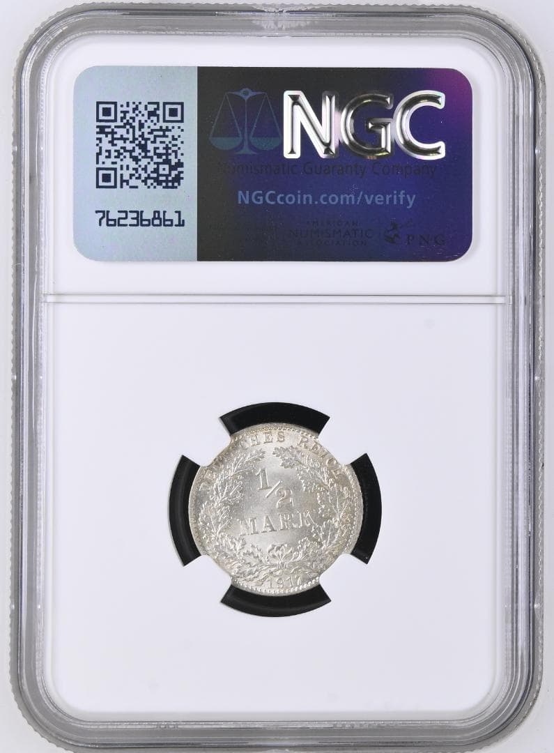 高鑑定 NGC-MS65 ドイツ帝国 1917D 1/2Mark 銀貨の通販はau PAY
