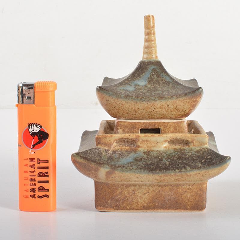 茶道具　陶磁器　二重の塔　塔香炉　在銘　共箱　C　6119