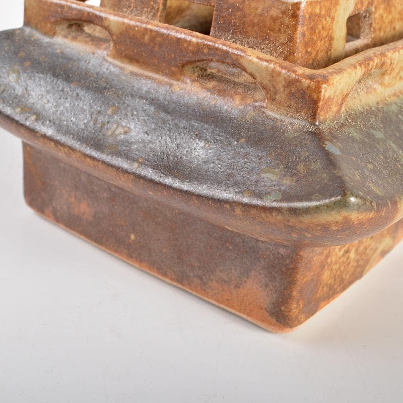 茶道具　陶磁器　二重の塔　塔香炉　在銘　共箱　C　6119