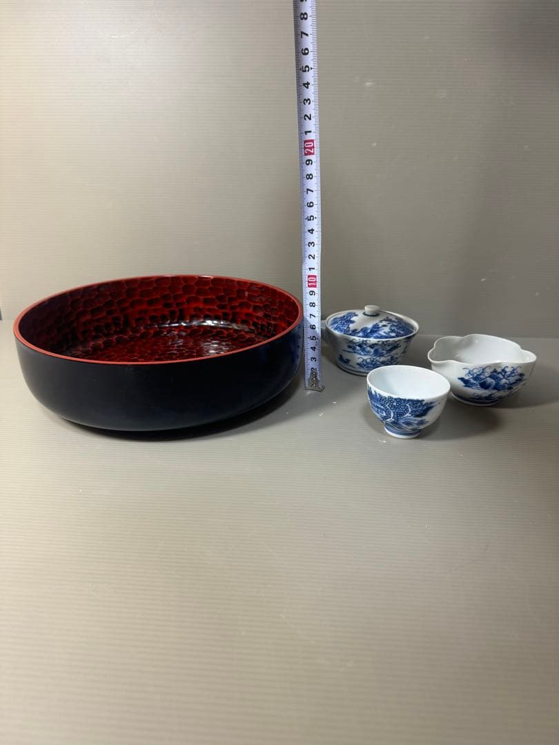 2334 平安草仙 染付青花 茶器セット 宝瓶1客 湯冷し1客 湯呑5客 鉢付き