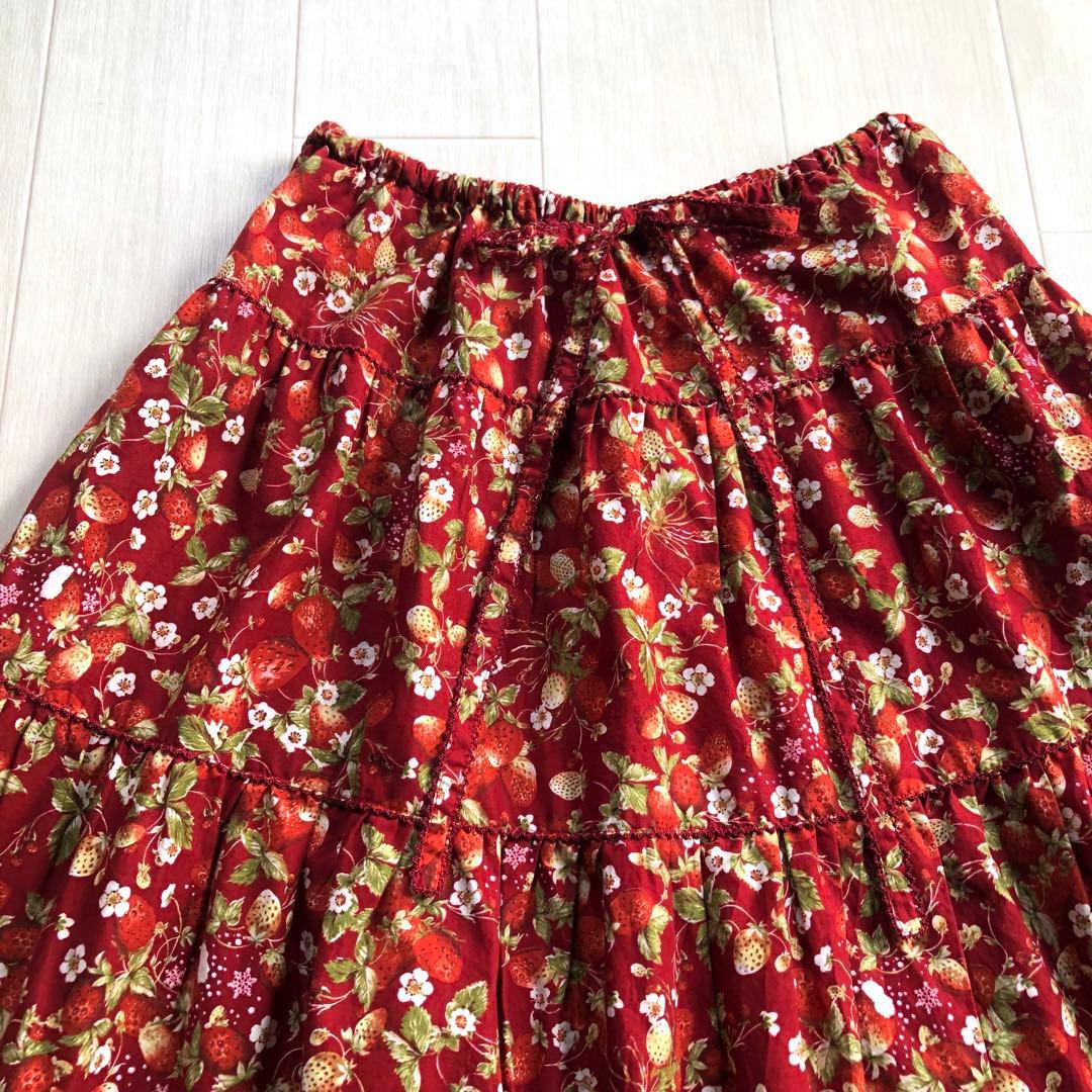 ピンクハウス 綿ローン いちご 苺 ストロベリー フリル 赤 スカート