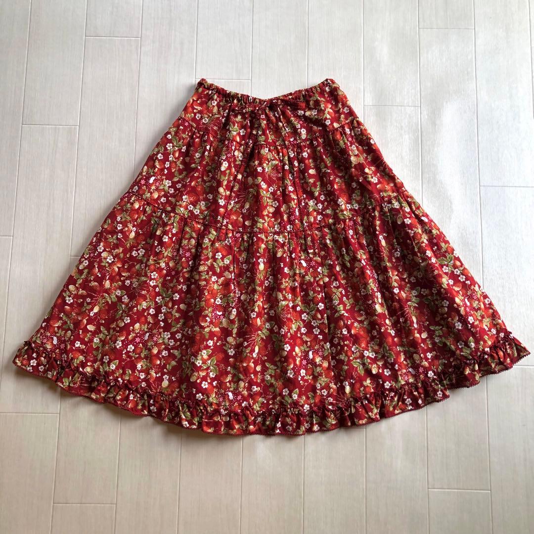 ピンクハウス 綿ローン いちご 苺 ストロベリー フリル 赤 スカート