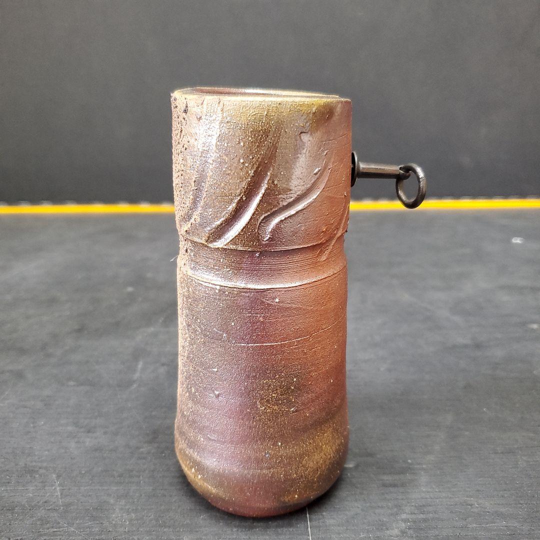 人間国宝 藤原雄作 備前焼 掛花入 共箱 栞 布 141