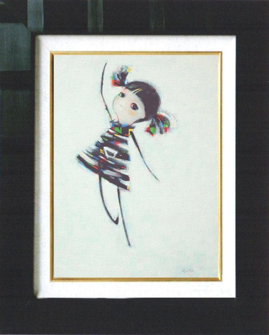 油絵 菅家令子 絵 絵画インテリア額付(銀）F4-080715 可愛い女の子