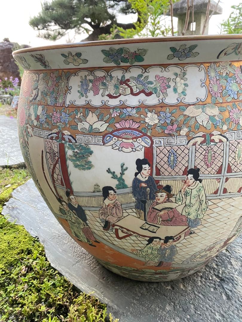 乾隆年製 水鉢 大型 睡蓮鉢 中国 金魚鉢 壺 骨董 - メルカリ