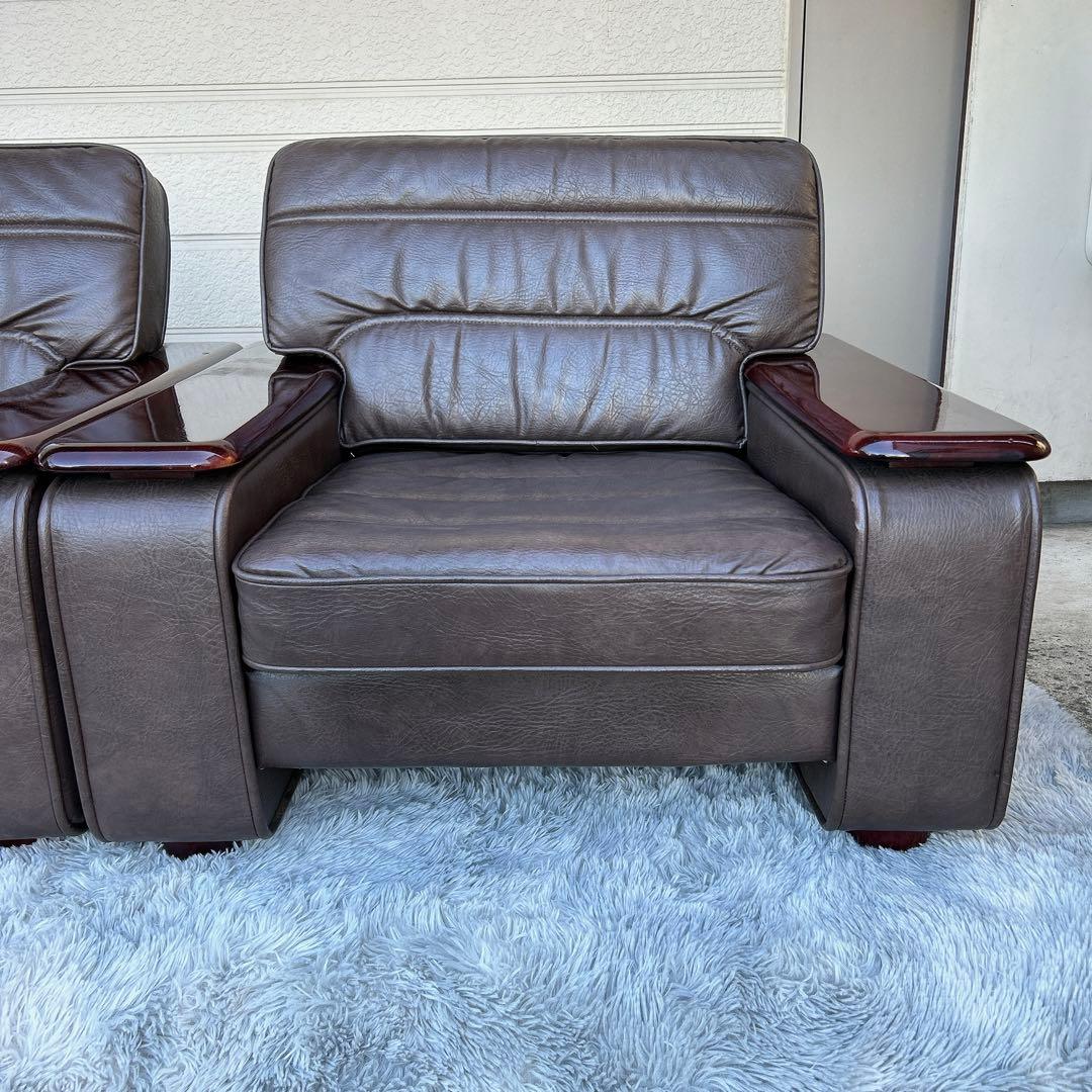 ꧁カリモク家具 karimoku꧂レザーソファ×2脚 応接セット 花梨 オールド