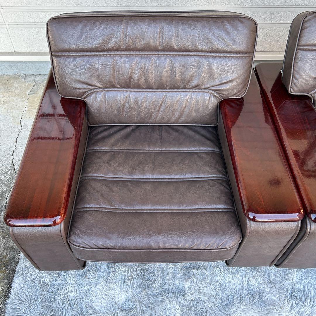 ꧁カリモク家具 karimoku꧂レザーソファ×2脚 応接セット 花梨 オールド