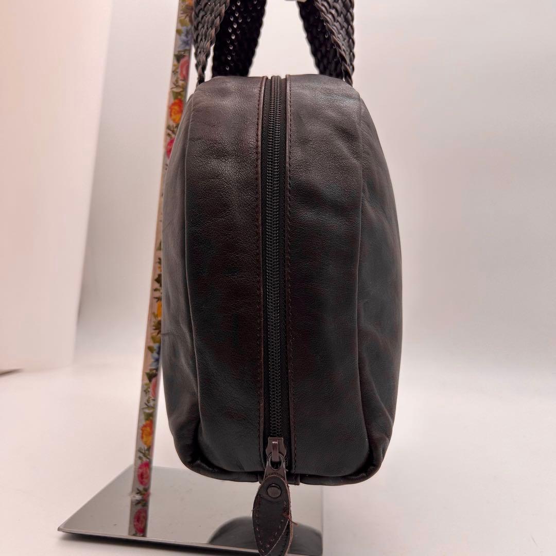 良品　ヨーガンレール　ハンドバッグ　持ち手編み込み　オールレザー　ブラウン