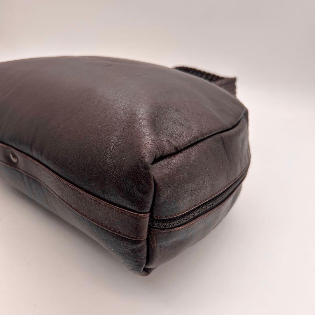 良品　ヨーガンレール　ハンドバッグ　持ち手編み込み　オールレザー　ブラウン