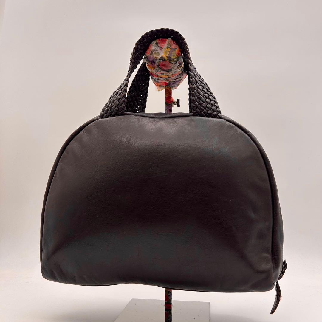 良品　ヨーガンレール　ハンドバッグ　持ち手編み込み　オールレザー　ブラウン