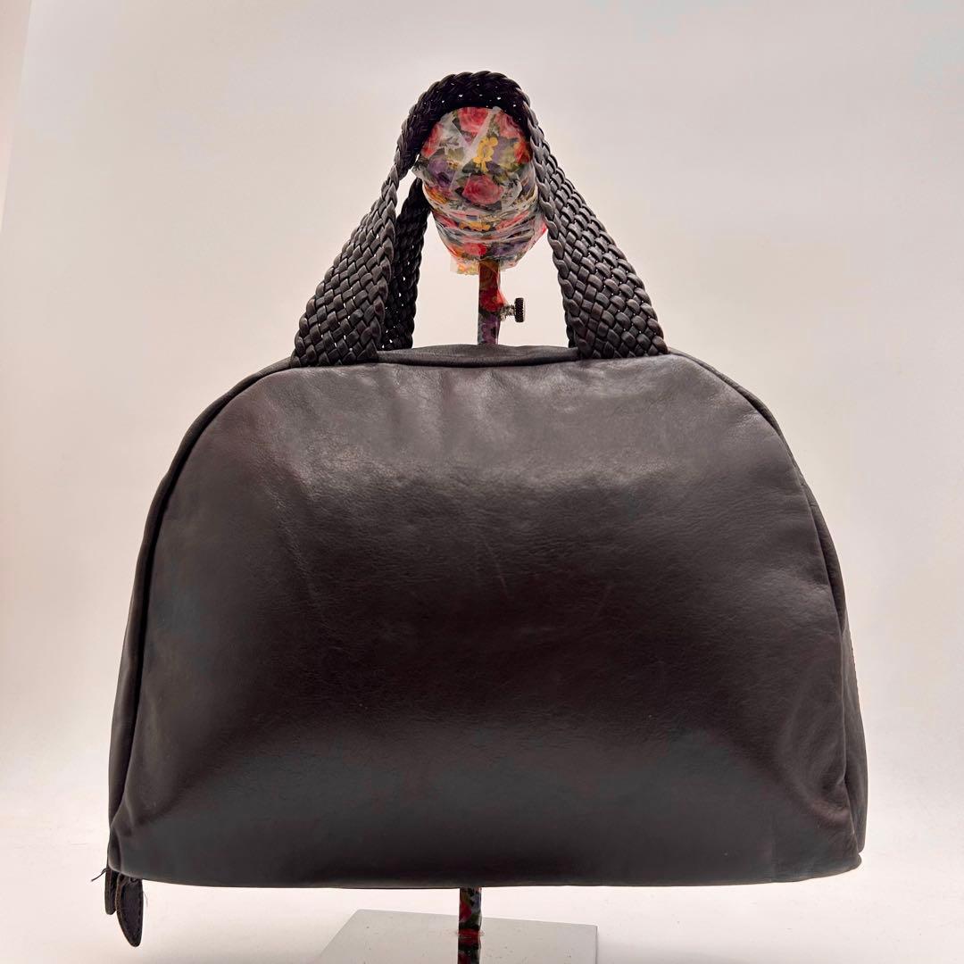 良品　ヨーガンレール　ハンドバッグ　持ち手編み込み　オールレザー　ブラウン