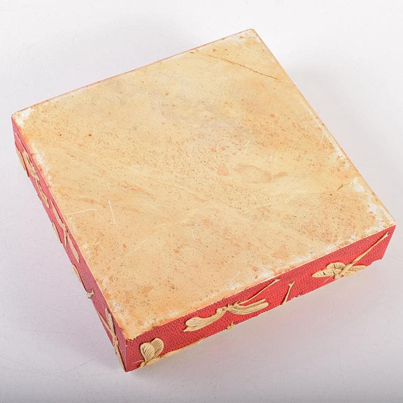 中国 彩色玉石彫刻 蜻蛉彫 四方箱 D R8492