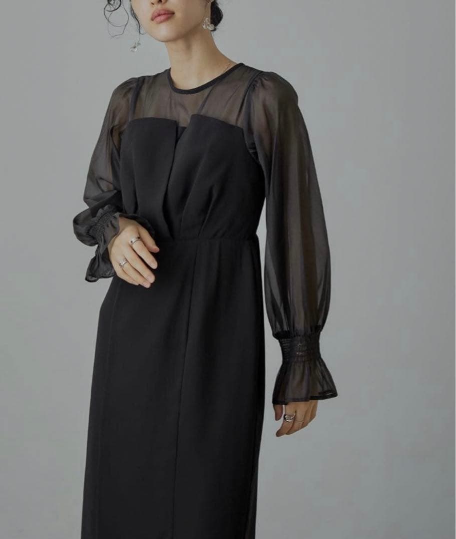 nianaビスチェ風　ボリュームスリーブシフォンドレス　結婚式　お呼ばれ