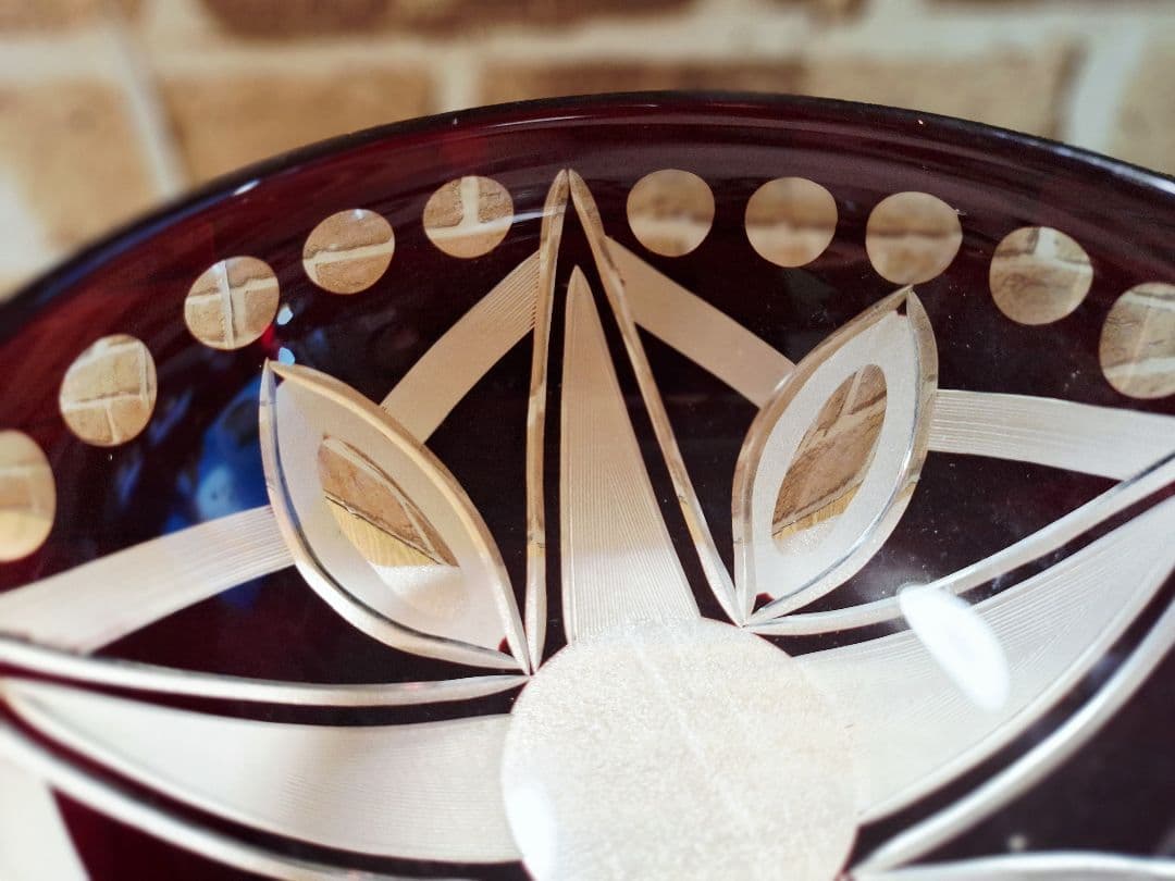 未使用！江戸切子 江戸被切子 深鉢 赤きりこ 18cm サラダボール 硝子鉢