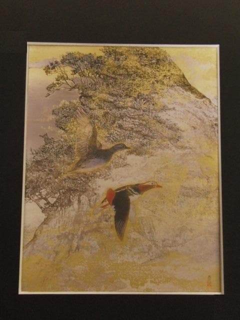 下田義寛、【凍霞（鴛鴦）】、希少な額装用画集より、新品額装付