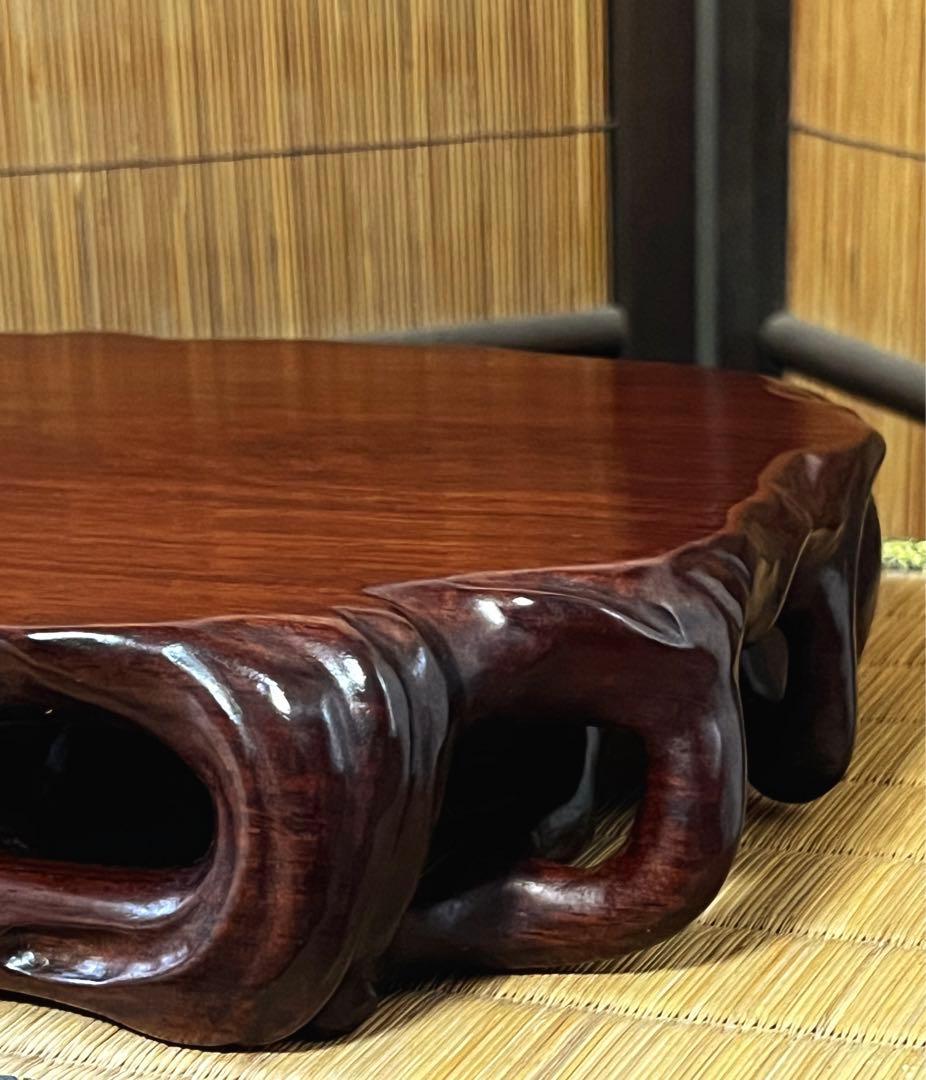 根卓 天然無垢材 透かし根彫り 花台 香台 盆栽台 約3㎏ B9810