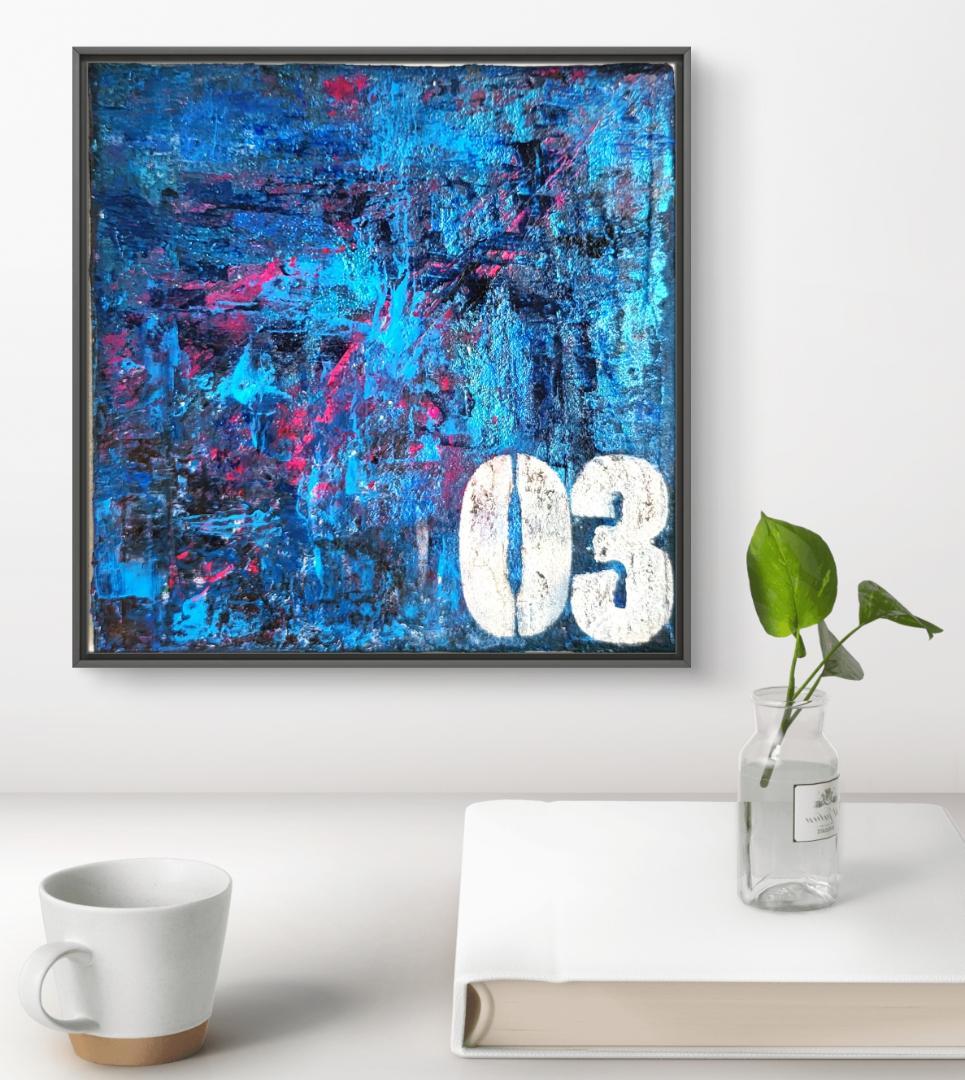 ナンバー3 / テクスチャーアート18×18㎝ S0 モダンアート 原画1点のみ