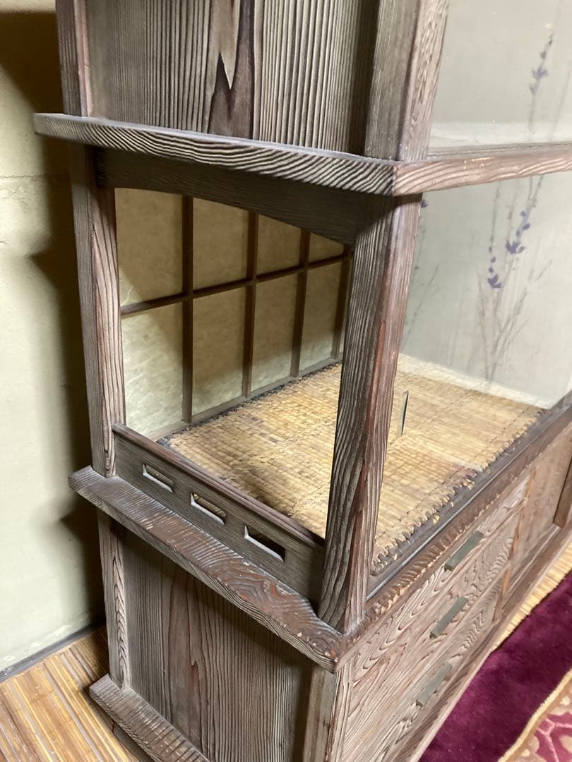 神代杉】 骨董 アンティーク 飾り棚 茶箪笥 水屋 古民具 天板一枚板