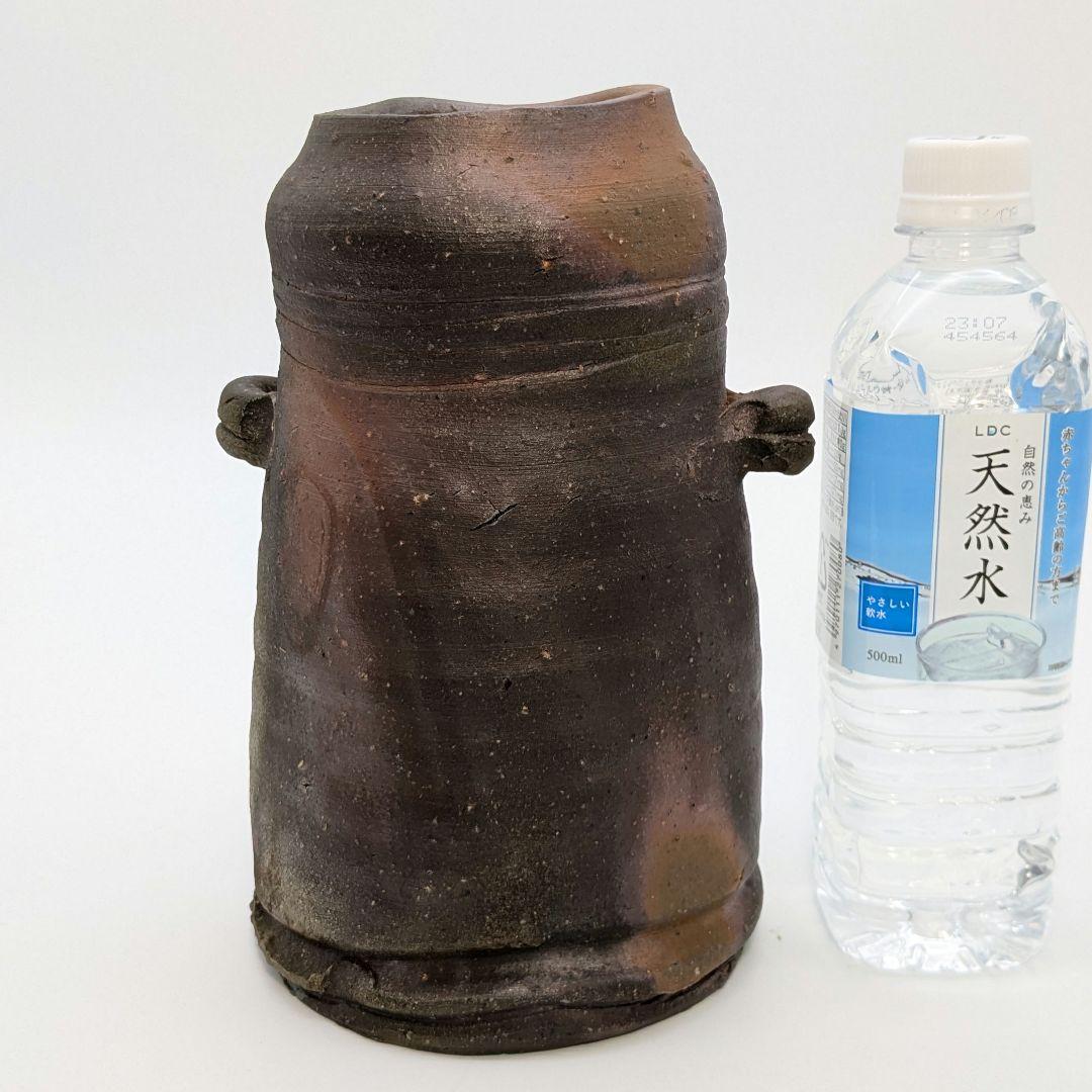 岡山県重要無形文化財 金重晃介 備前焼 耳付花入 共箱 花瓶 花器 置物 茶道具