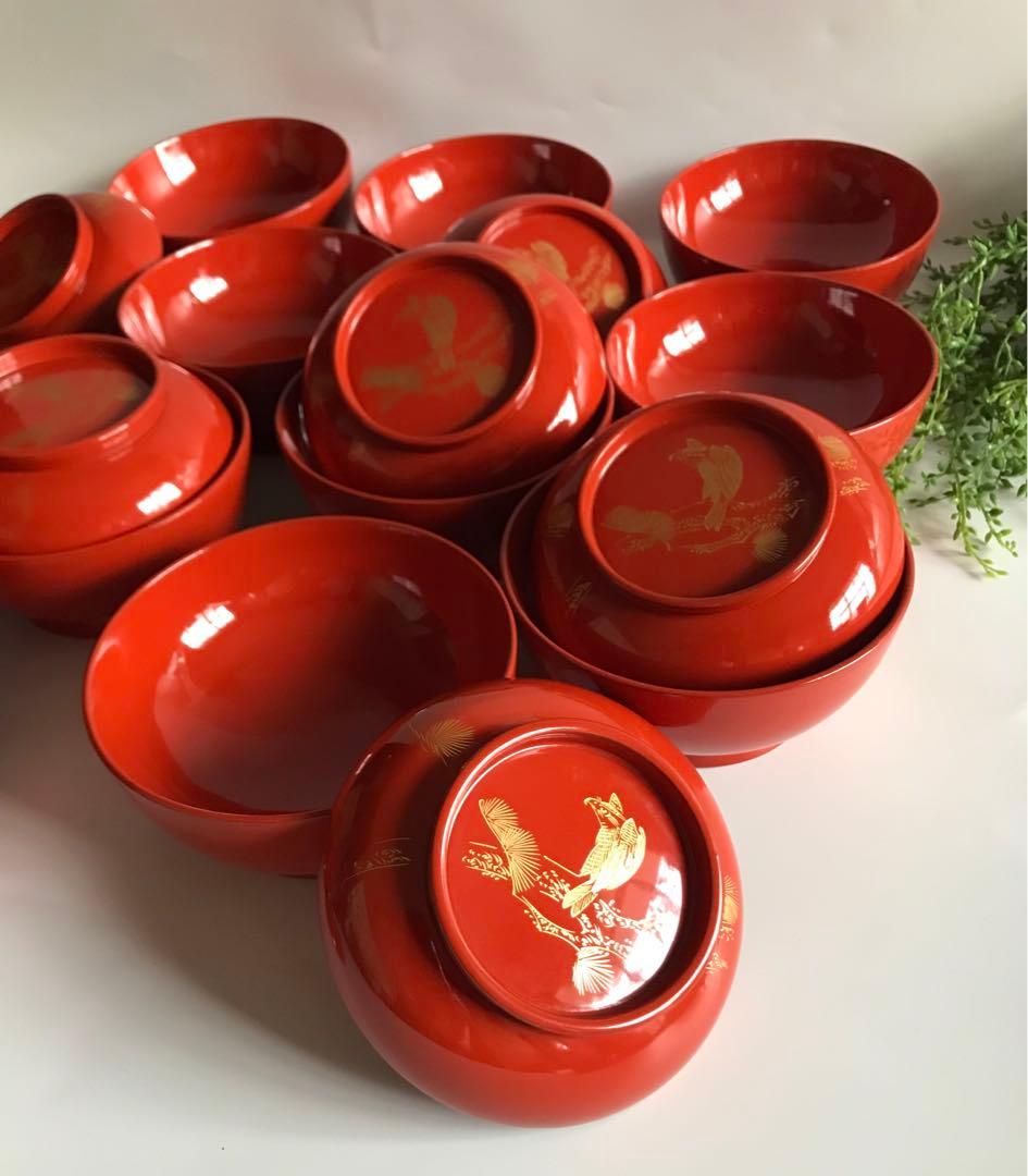 能登輪島塗 漆塗り 金蒔絵 天然木 蓋付椀 10客セット