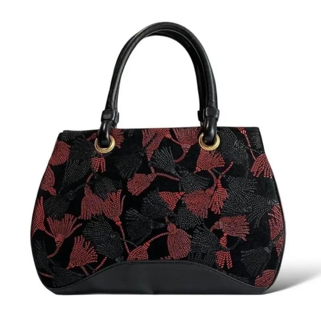 極美品 印傳屋 インデンヤ ベネッセージ ハンドバッグ レザー 房柄 タッセル