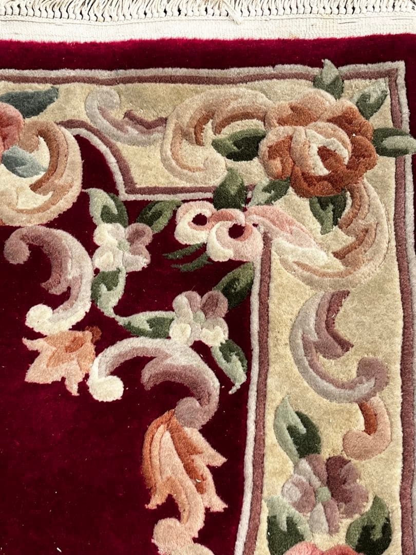 緞通 段通 絨毯 肉厚 花柄 房あり 厚さ2cm 綺麗なワインレッド - メルカリ