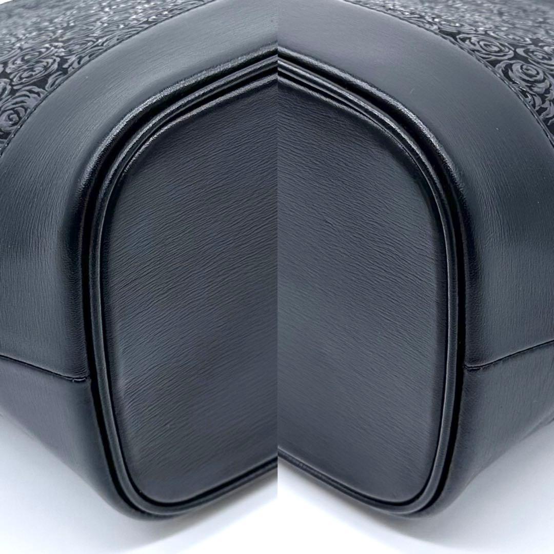 未使用タグ付き✨印傳屋 インデンヤ ルミドーレ ローズ柄 ハンドバッグ ブラック