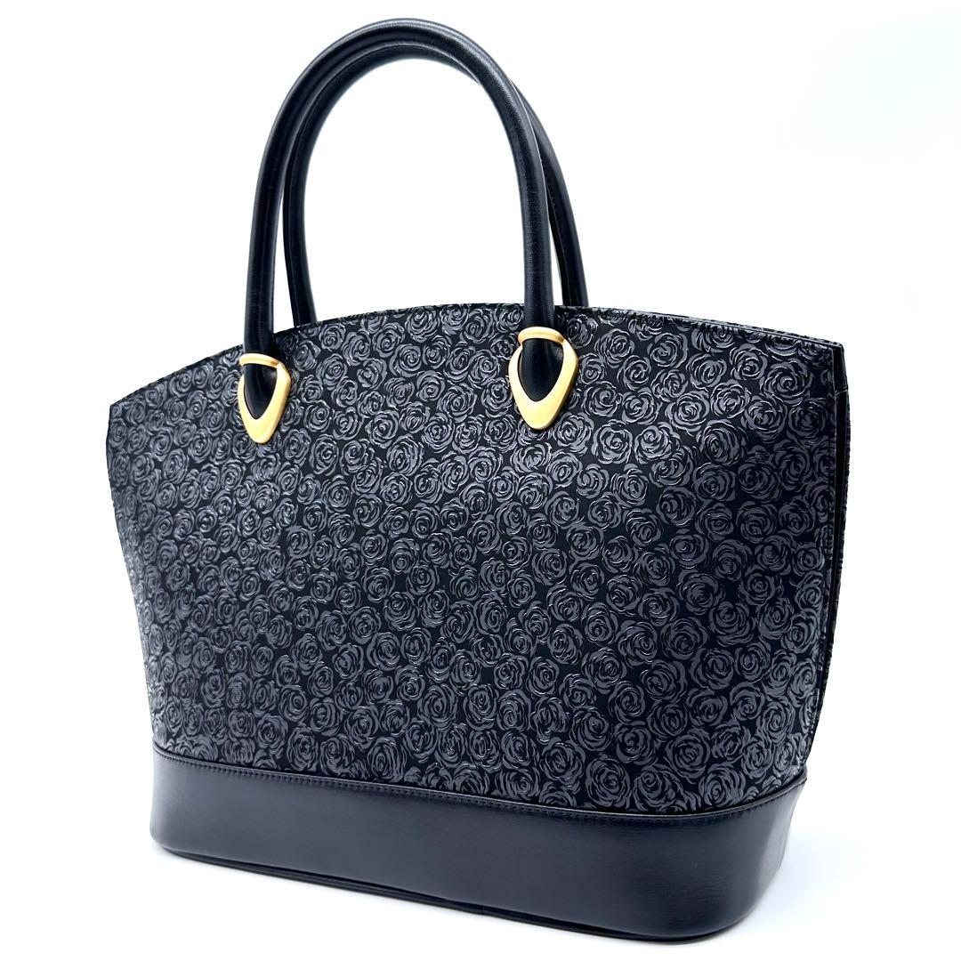 未使用タグ付き✨印傳屋 インデンヤ ルミドーレ ローズ柄 ハンドバッグ ブラック